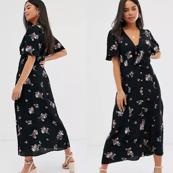 ASOS Dresses & Skirts - ASOS New Look Black Floral Tie Front Midi Maxi Dress size 4 / small